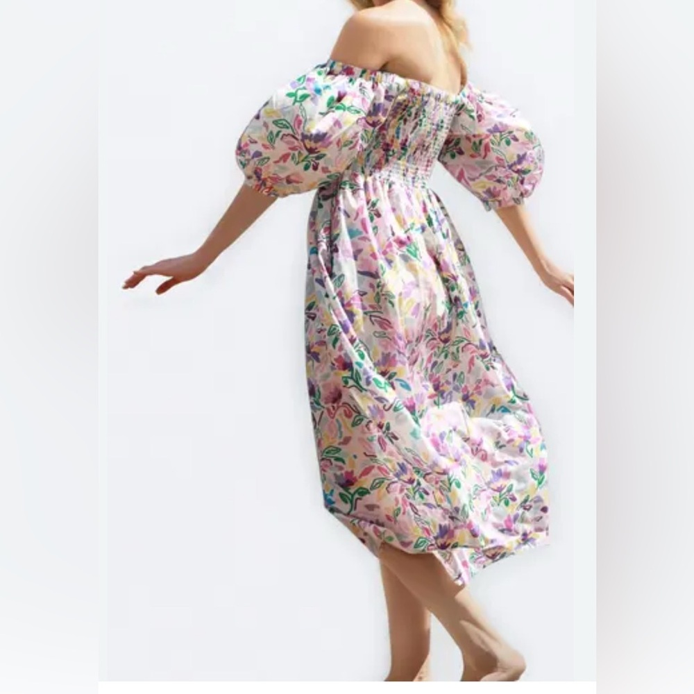 Jessie Zhao, Violet Garden Smocked Cotton Midi Dress, XS and l | 27 and 1300